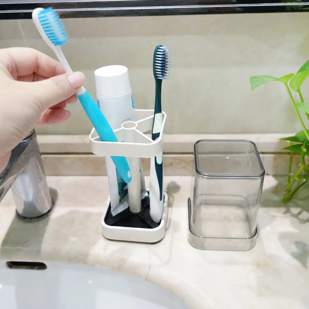 Bathroom Toothbrush Holder With Cup And Toothpaste Storage Rack Organizer