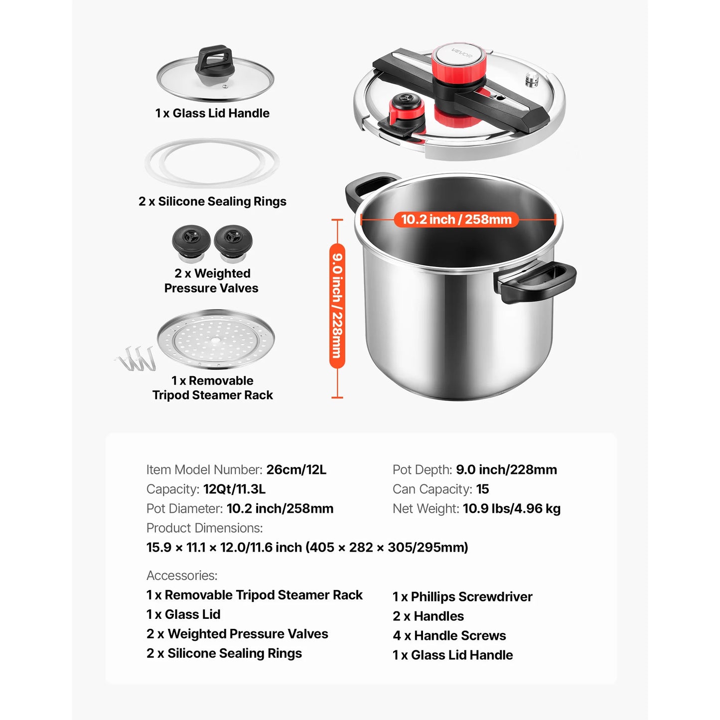 SucceBuy Stainless Steel Pressure Cooker With Steaming Rack Glass Lid