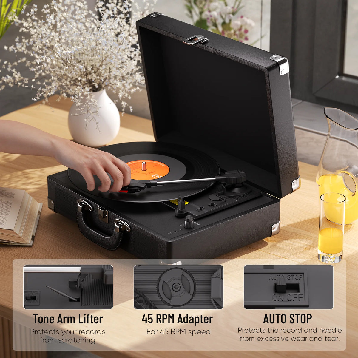 MaiO MultiSpeed Record Player Featuring Stereo Speakers And Headphone Jack