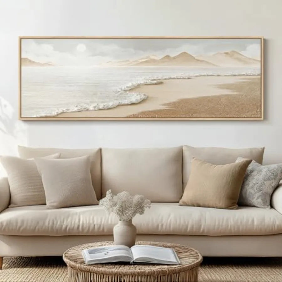 Framed Boho Coastal Beach Wall Art For Living Room Canvas