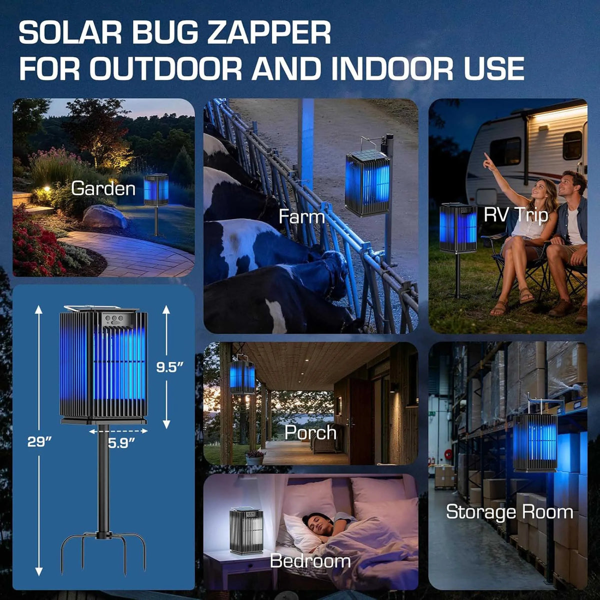 Solar Outdoor Mosquito Bug Zapper With LED Light And Ground Bracket