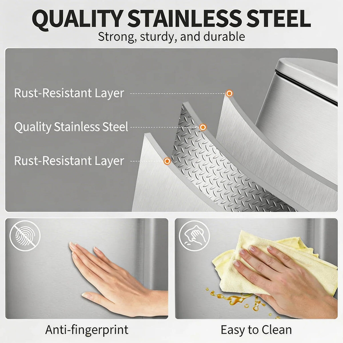 HiMISS Fingerprint Proof Pedal Trash Bin Stainless Steel
