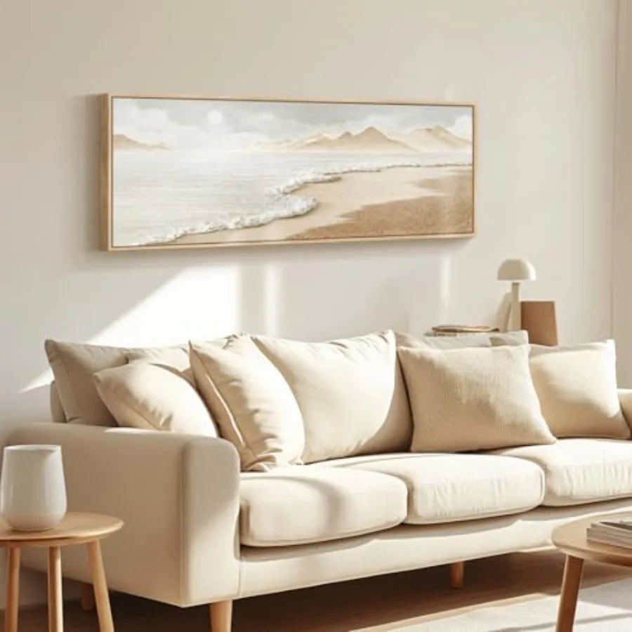 Framed Boho Coastal Beach Wall Art For Living Room Canvas