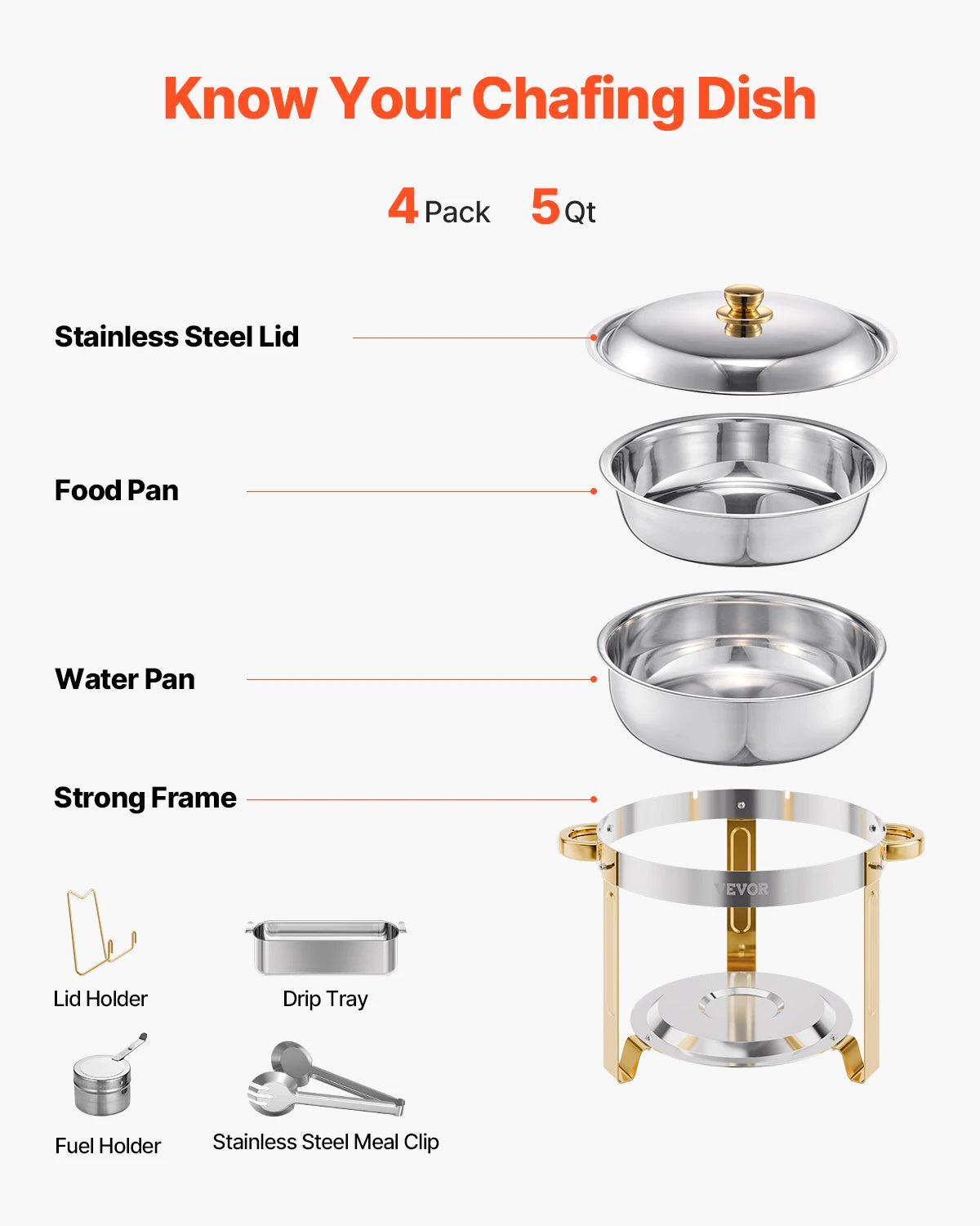 SucceBuy Chafing Dish Buffet Stainless Steel Warmer With 4 Pans