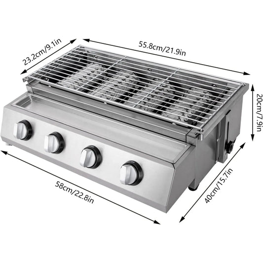 Professional Four Burner Stainless Steel Propane Gas Grill For Camping