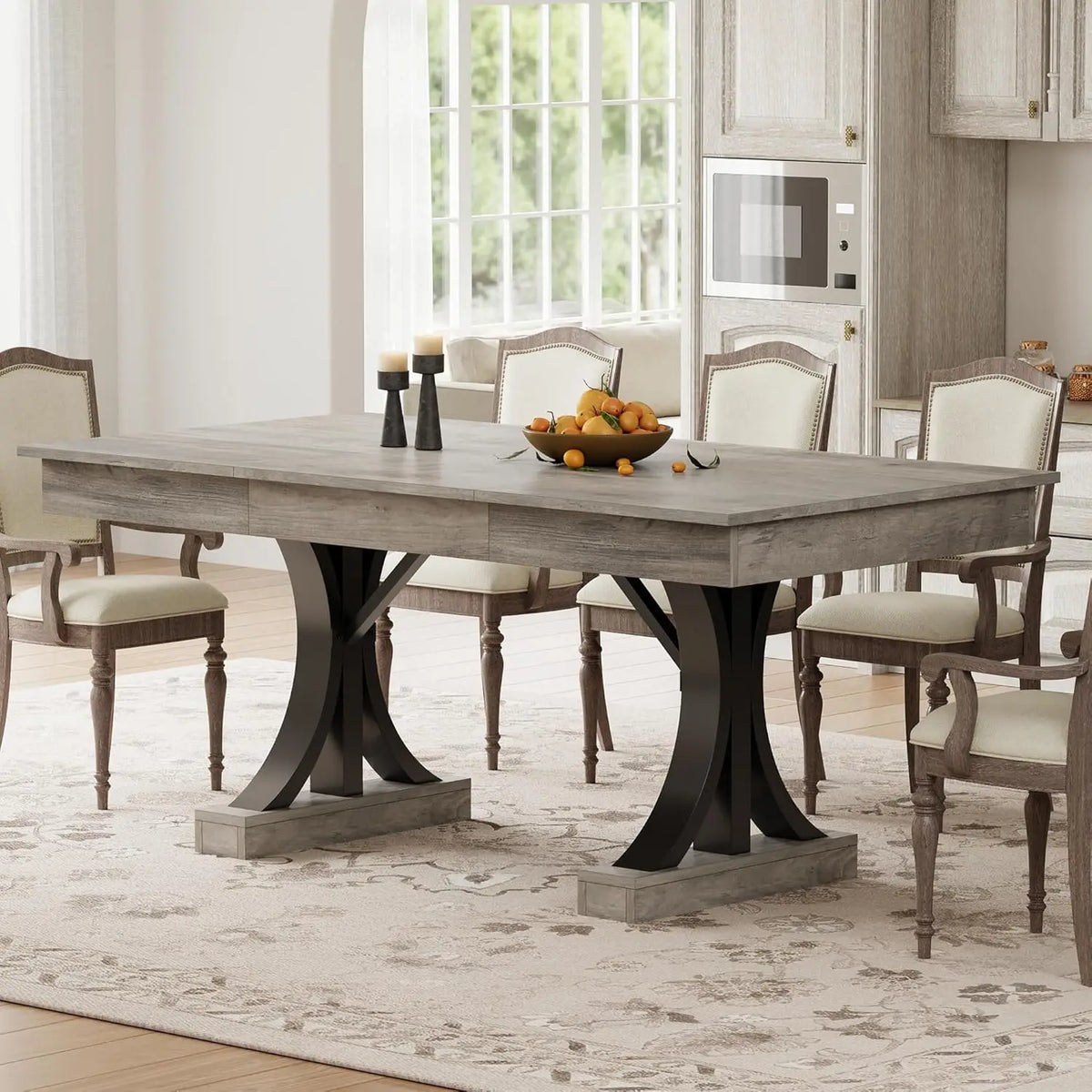 HiMISS Industrial Dining Table With Double Pedestal And Storage Drawers