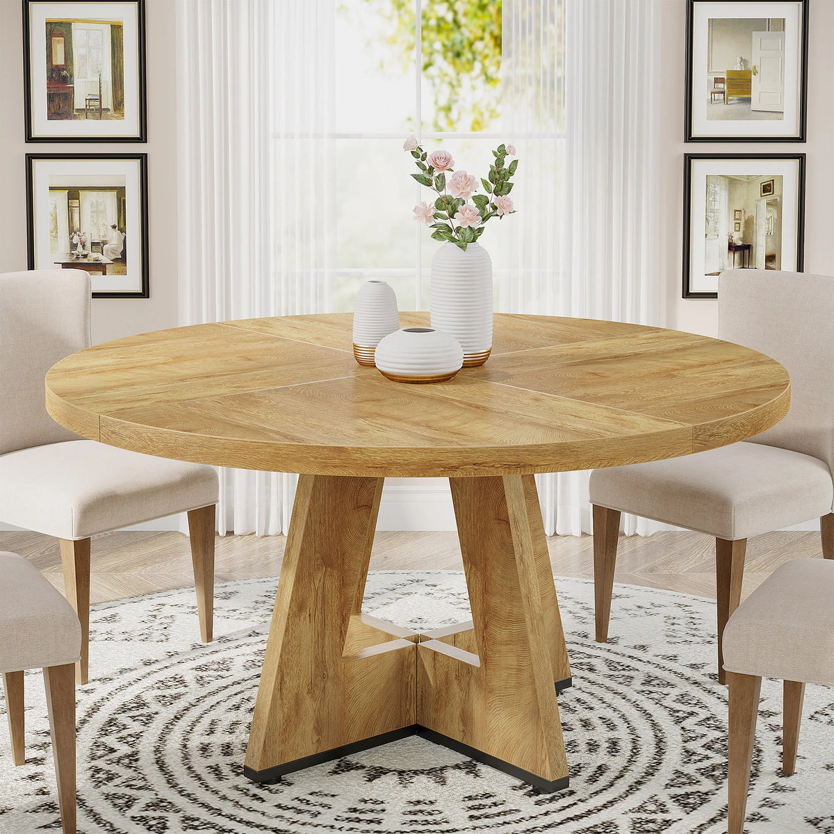 Tribesigns Round Farmhouse Dining Table For Modern Kitchen
