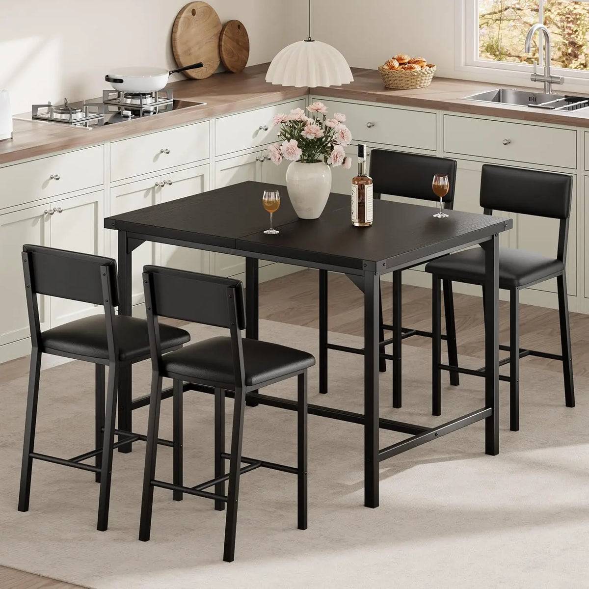 HiMiss 5 Piece Dining Table Set With Four Upholstered Chairs