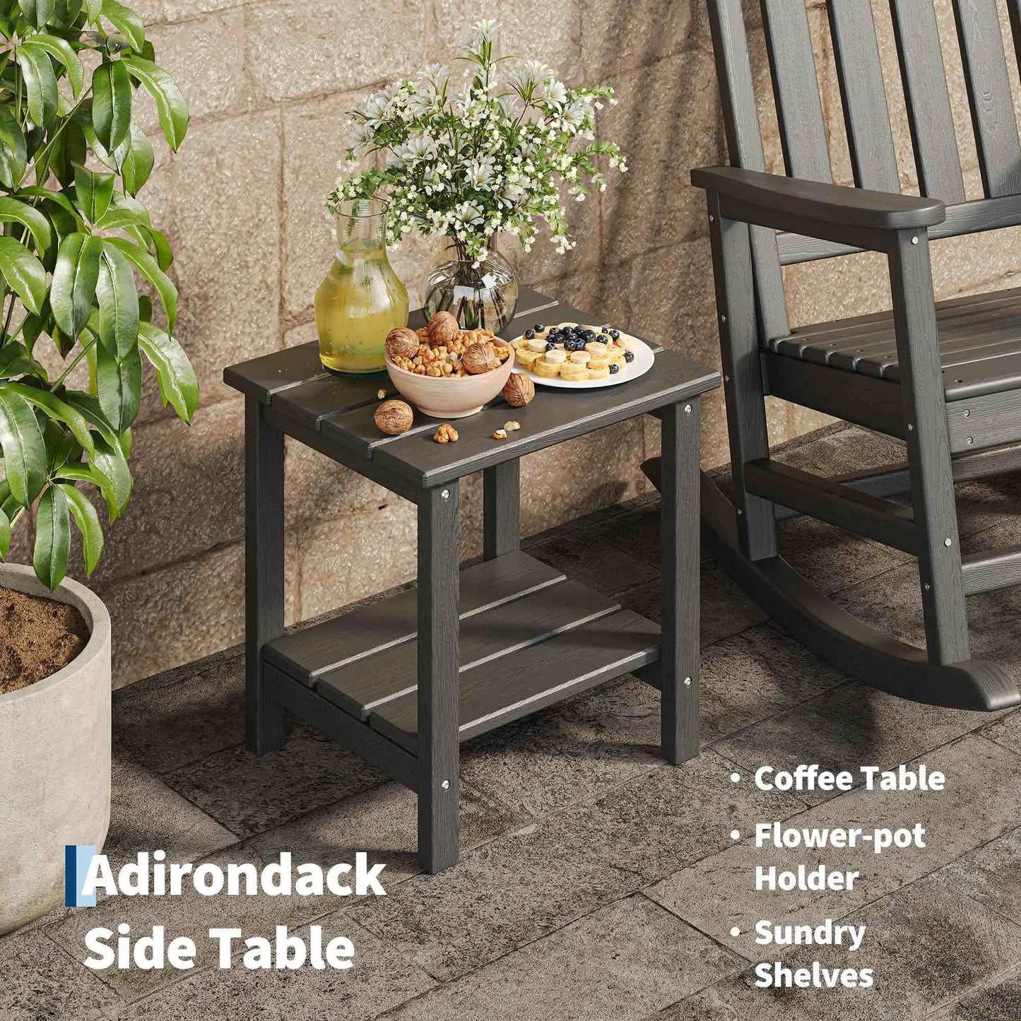 HDPE Rocking Chair Set Of 2 With Side Table Outdoor