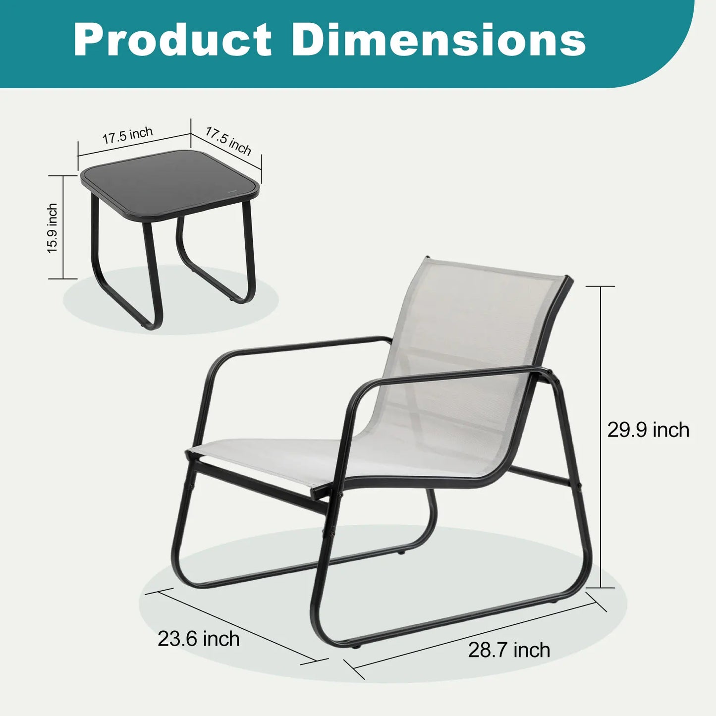 JHK Outdoor Patio Furniture Set Three Piece Table Metal Frame