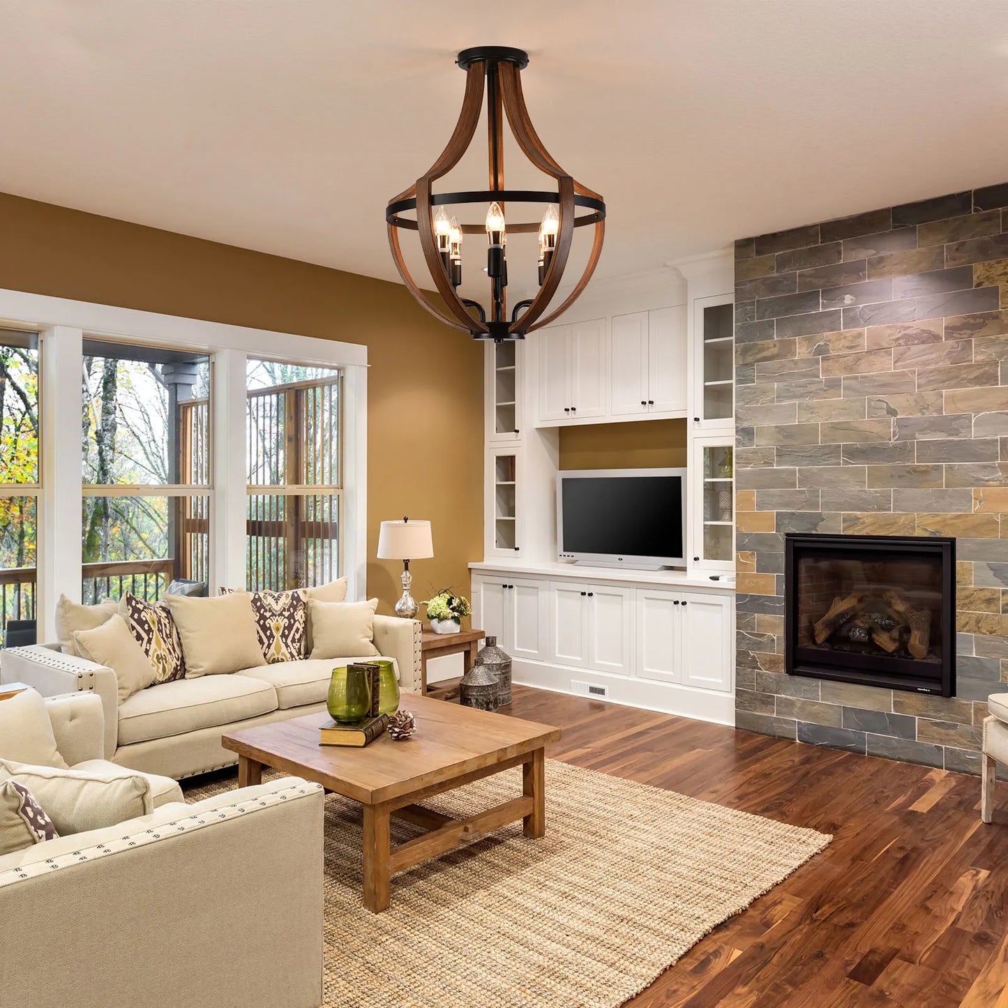 Natural Wood Modern Rustic Pendant Light Fixture