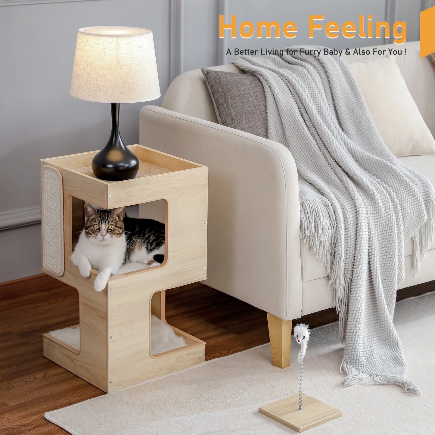 PAWZ Road Wood Cat Condo House Bed With Removable Soft Mats