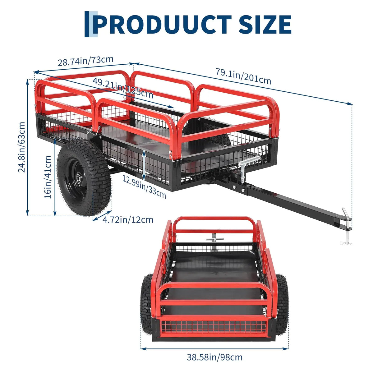 HiMISS Heavy Duty Steel Dump Trailer Cart for ATV UTV