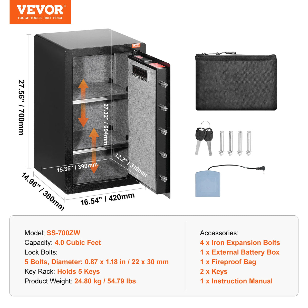SucceBuy Fingerprint Safe Box With Key Lock And Fireproof Bag