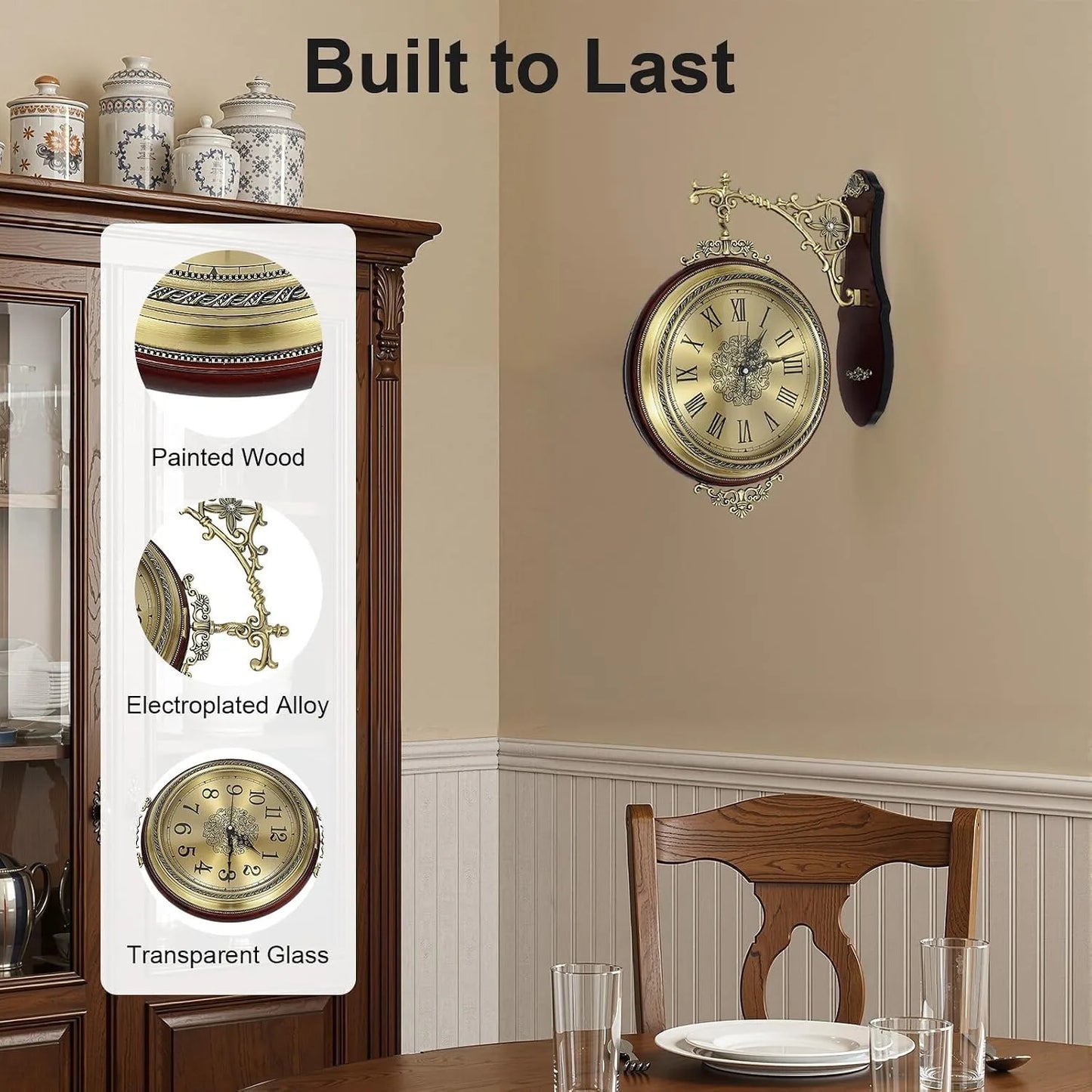Double Sided Rotating Wall Clock European Style Silent Clock