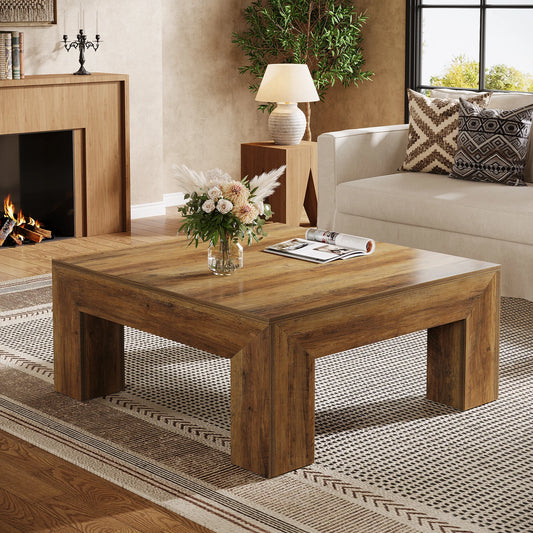Tribesigns Square Coffee Table Farmhouse MDF Center Cocktail Table
