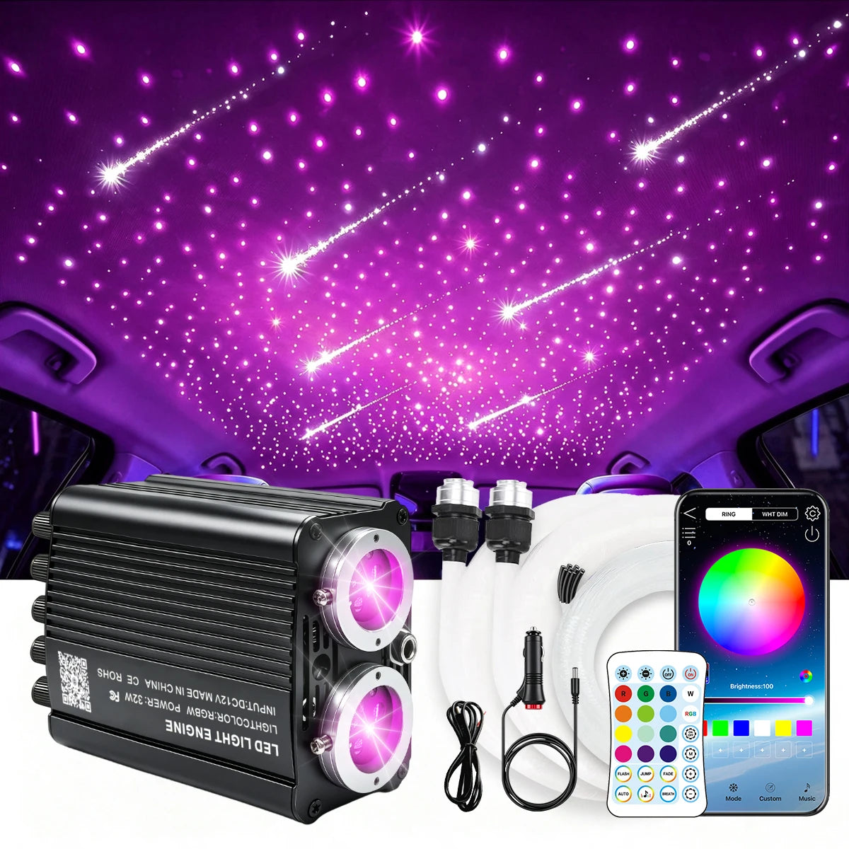 BRIVULGENT RGBW Fiber Optic Starlight Headliner Kit With Twinkle Effect