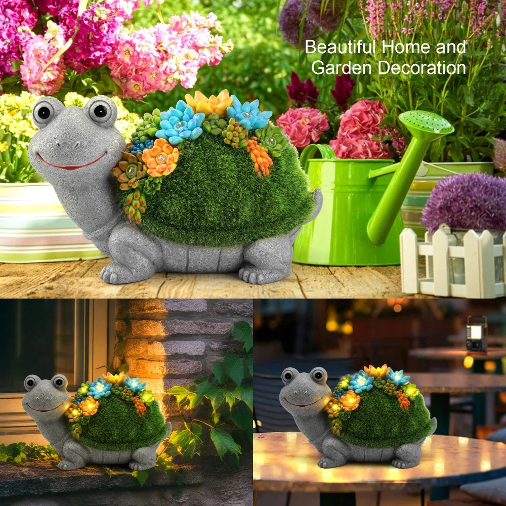 Hand Painted Solar Garden Turtle Elephant Dragon Statue