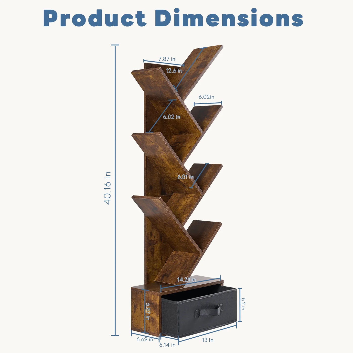 JHK 7-Tier Geometric Wooden Book Rack Bookcase For Small Spaces