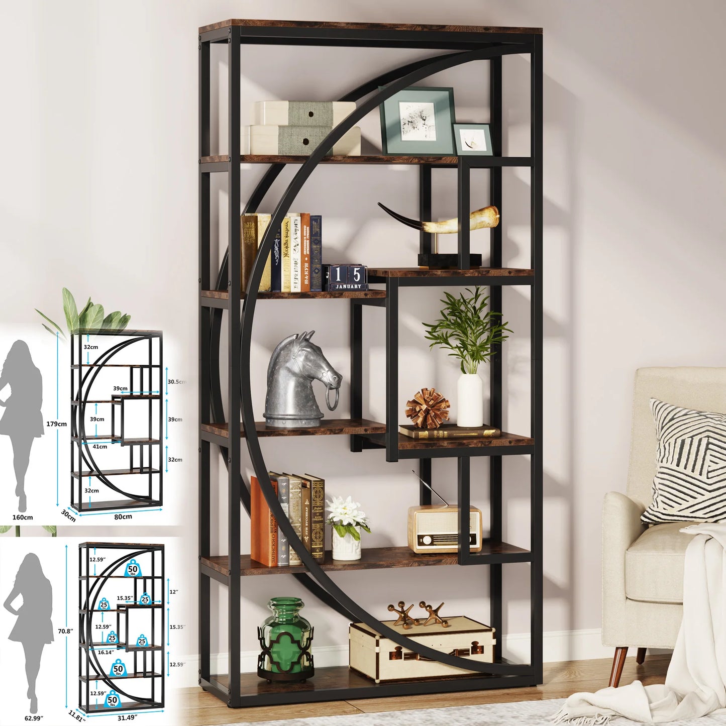 Tribesigns Industrial 5 Tier Etagere Bookshelf Freestanding Organizer