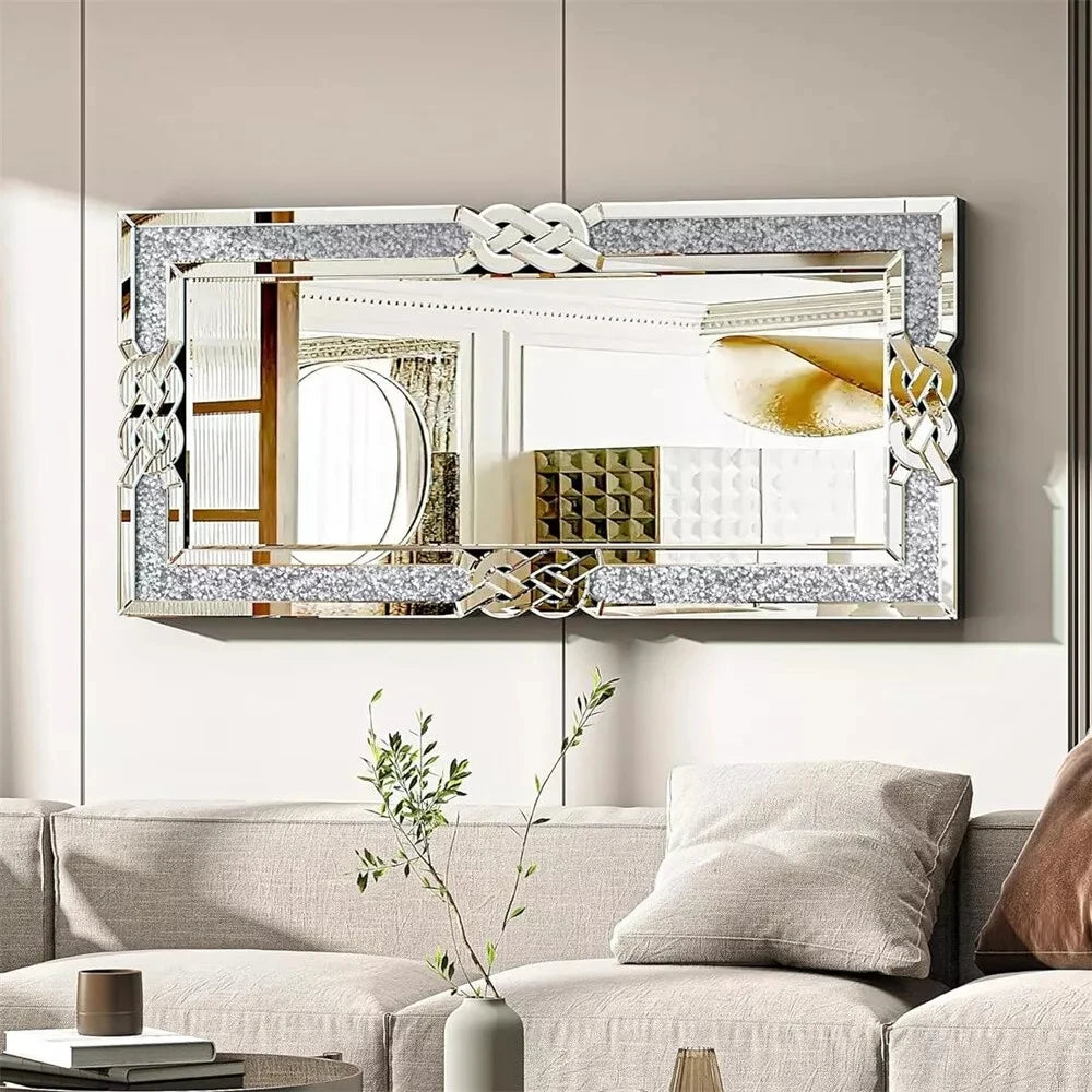 Crystal Diamond Wall Mirror Rectangle Framed Hanging Decoration