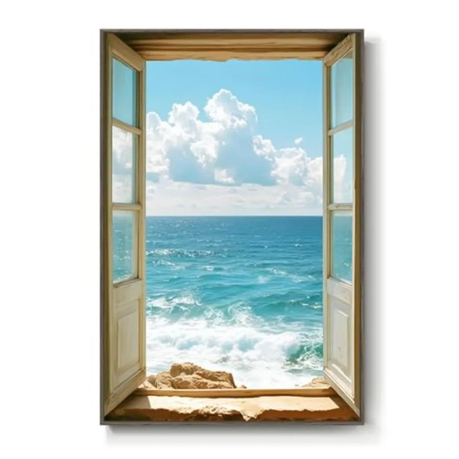 Beach Scene Wall Art Ocean Canvas Print Cotton Blend Vertical Seascape