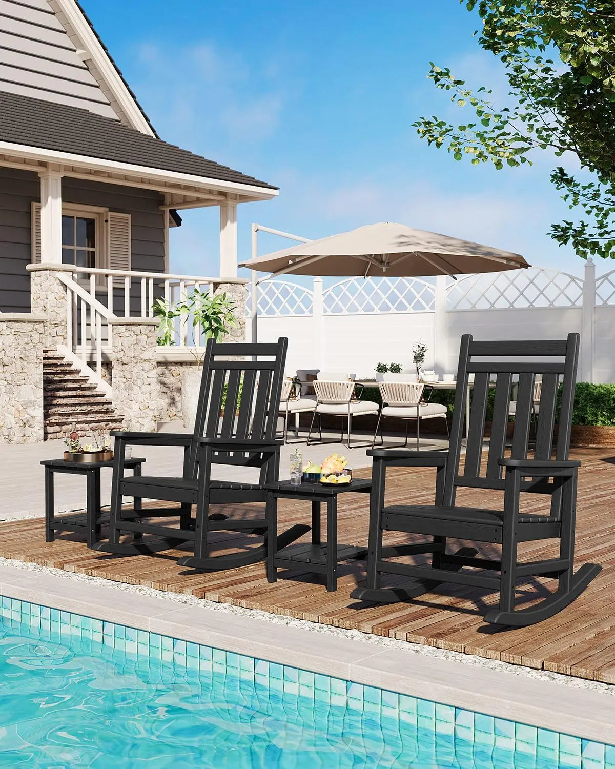 HDPE Rocking Chair Set Of 2 With Side Table Outdoor