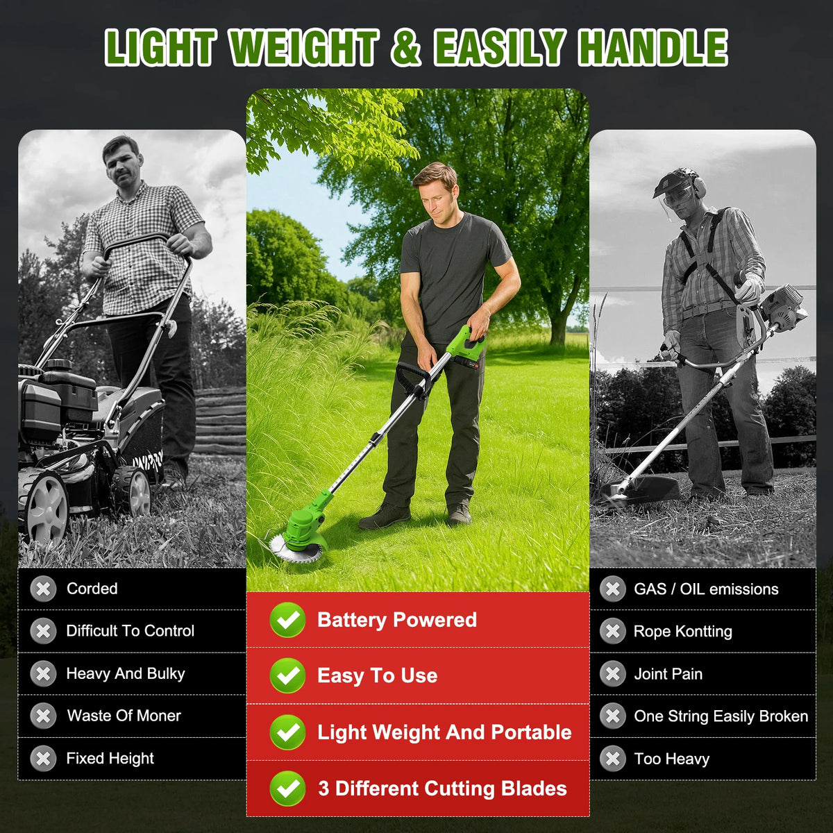 Two In One Cordless Brushless Lawn Mower String Trimmer Edger