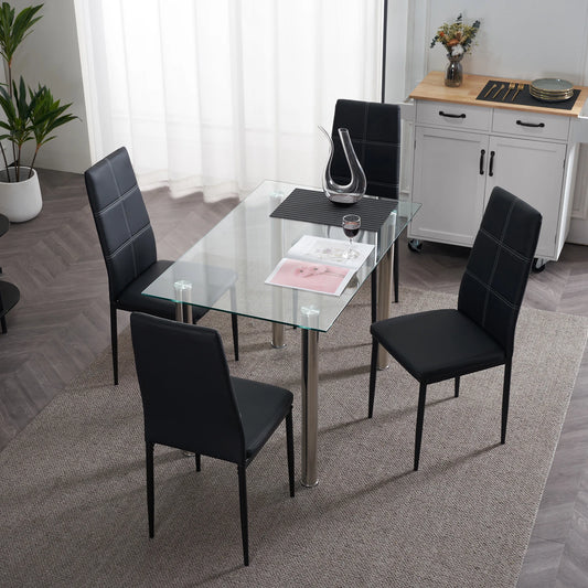 Modern Synthetic Leather High Backrest Dining Chairs Set of Four