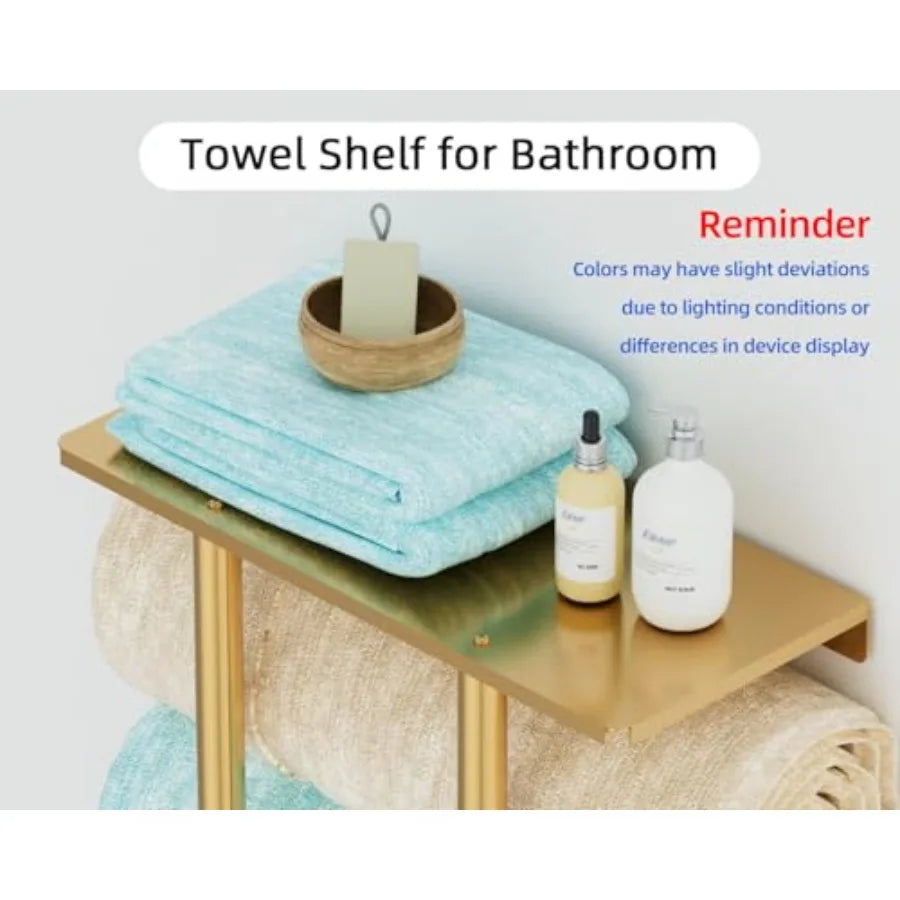 Wall Mounted Metal Towel Rack Shelf Hooks Bathroom Storage Holder