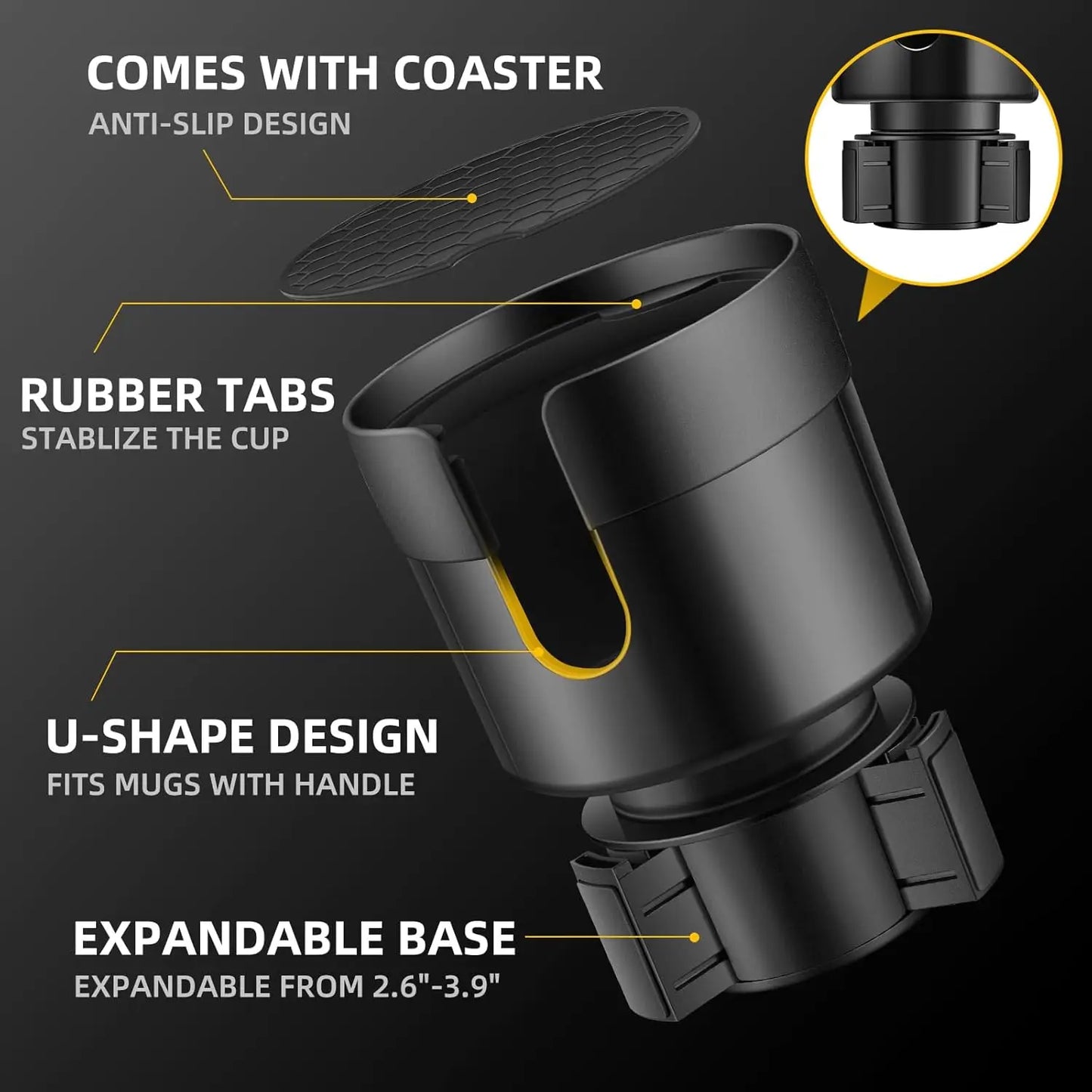 Car Cup Holder Expander With Adjustable Base For Bottles
