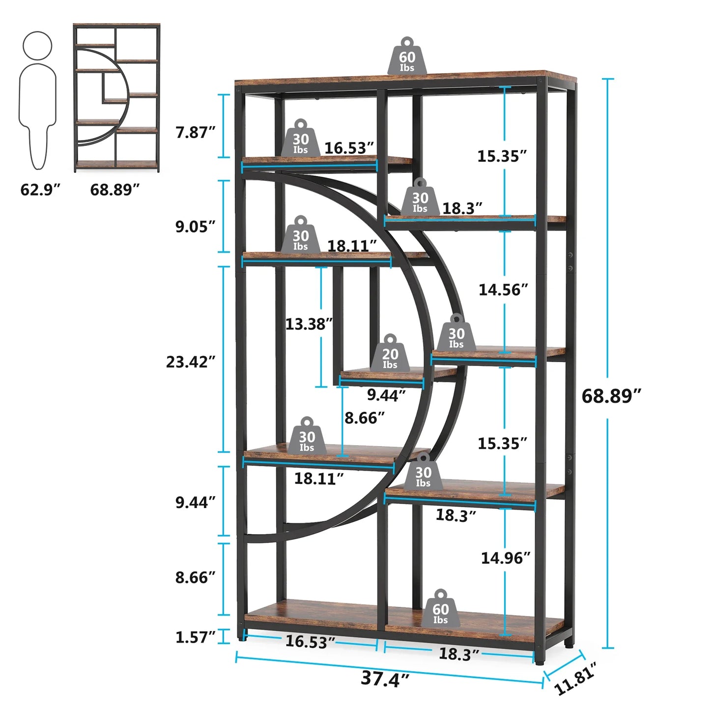 Tribesigns Industrial 5 Tier Etagere Bookshelf Freestanding Organizer