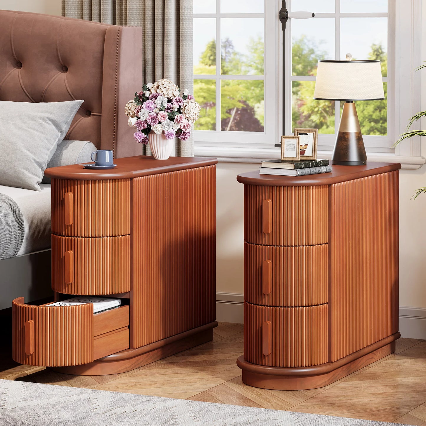 Tribesigns Solid Wood End Table 3 Drawer Modern Sofa