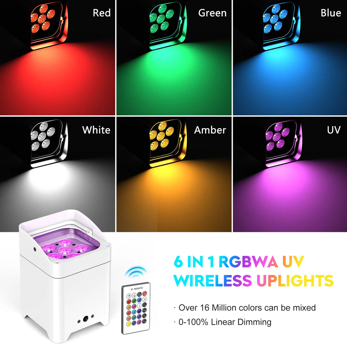 U'King Rechargeable RGBWA UV LED DMX Stage Par Light