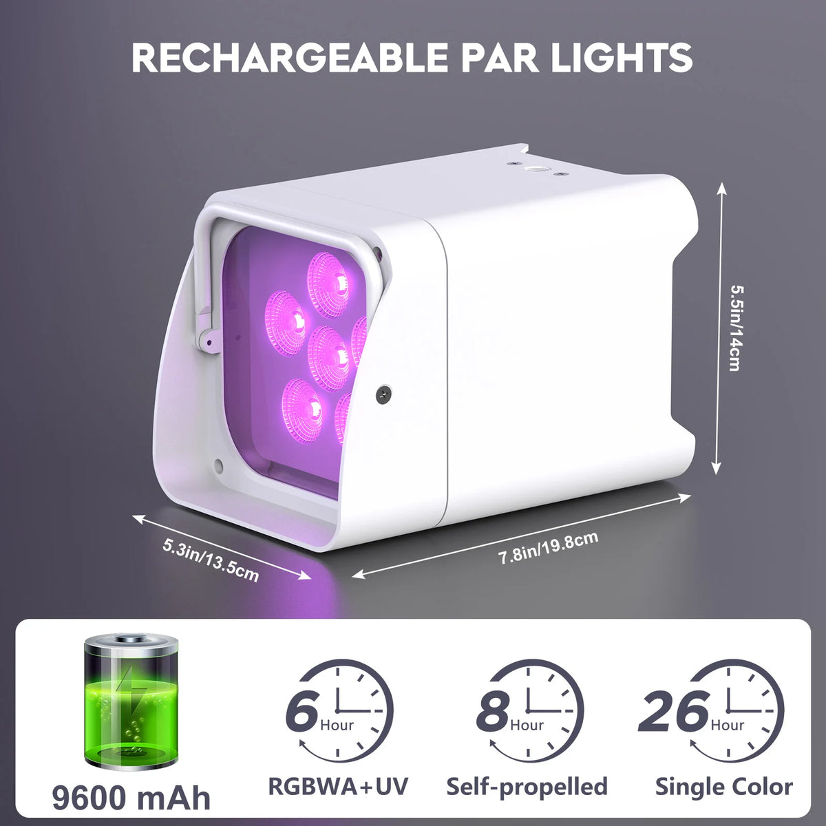 U'King Rechargeable RGBWA UV LED DMX Stage Par Light