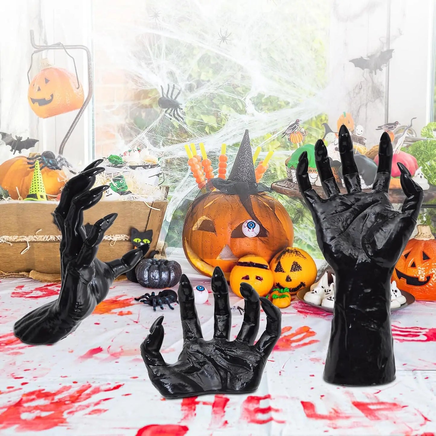 Wall Mounted Creepy Reaching Hands With Lighted Candles Halloween Decor