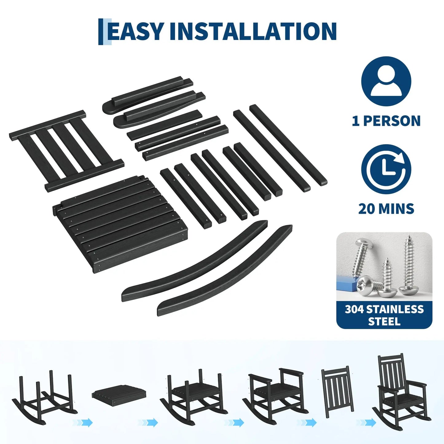 HDPE Rocking Chair Set Of 2 With Side Table Outdoor