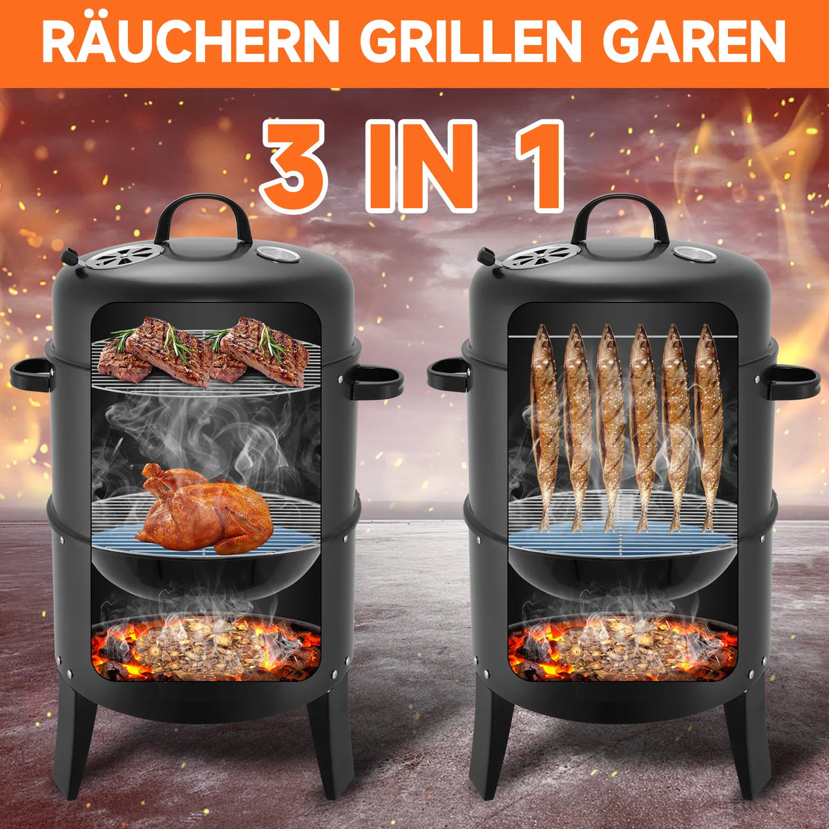 Portable Vertical Barbecue Grill And Smoker For Outdoor Camping