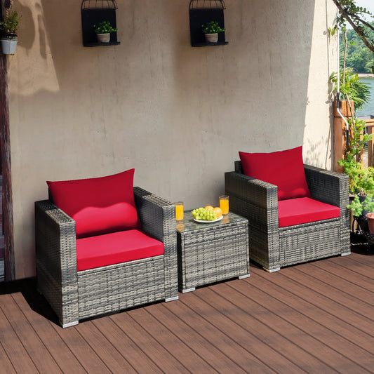 HOMASIS Patio Rattan Bistro Set Cushioned Furniture
