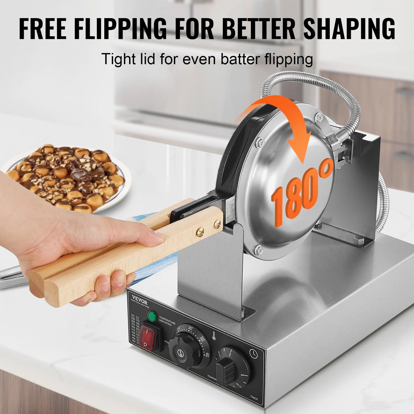 VEVOR SucceBuy Commercial Egg Bubble Waffle Maker Nonstick 1400W