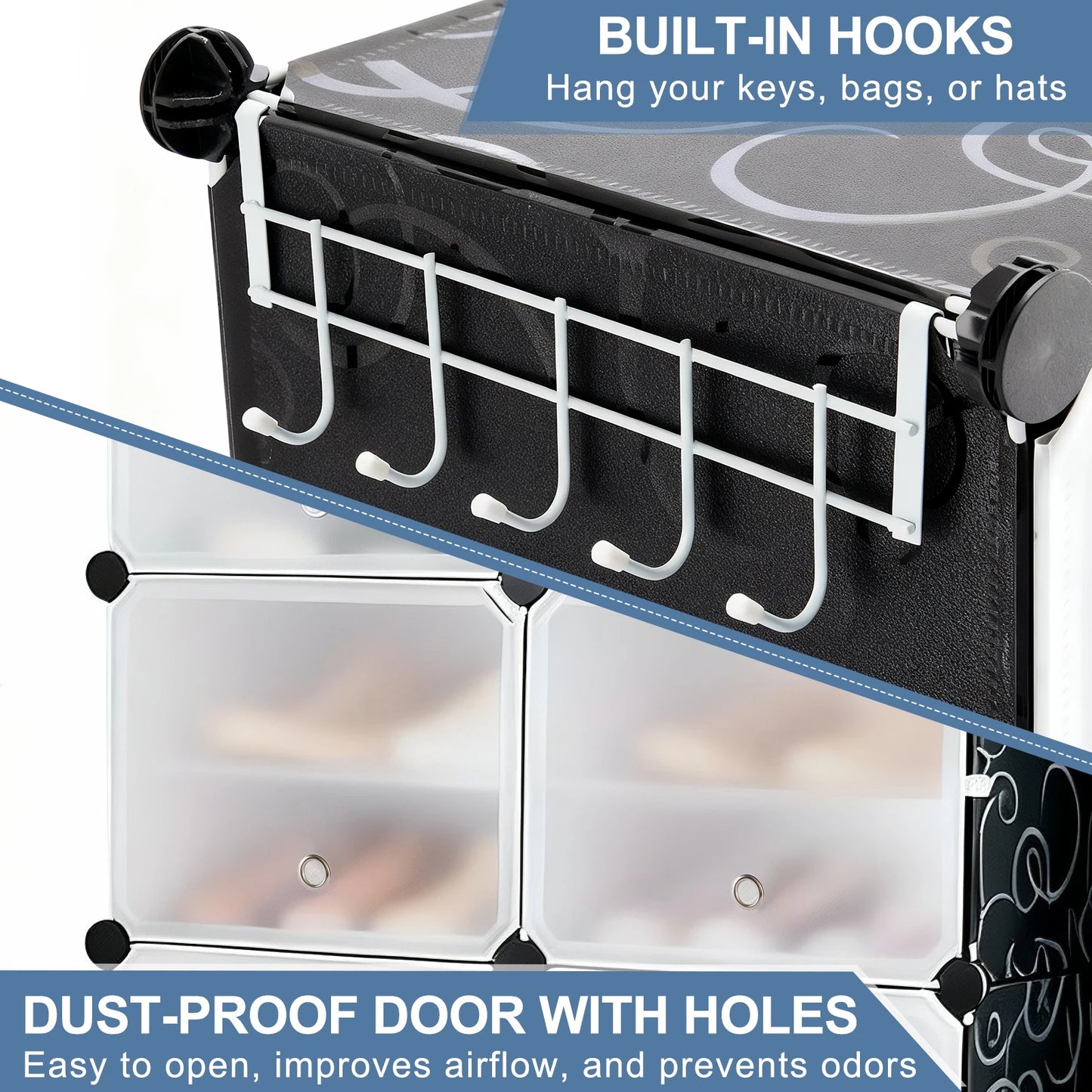 JHK Plastic Stackable Shoe Storage Cabinet Organizer With Door Assembly