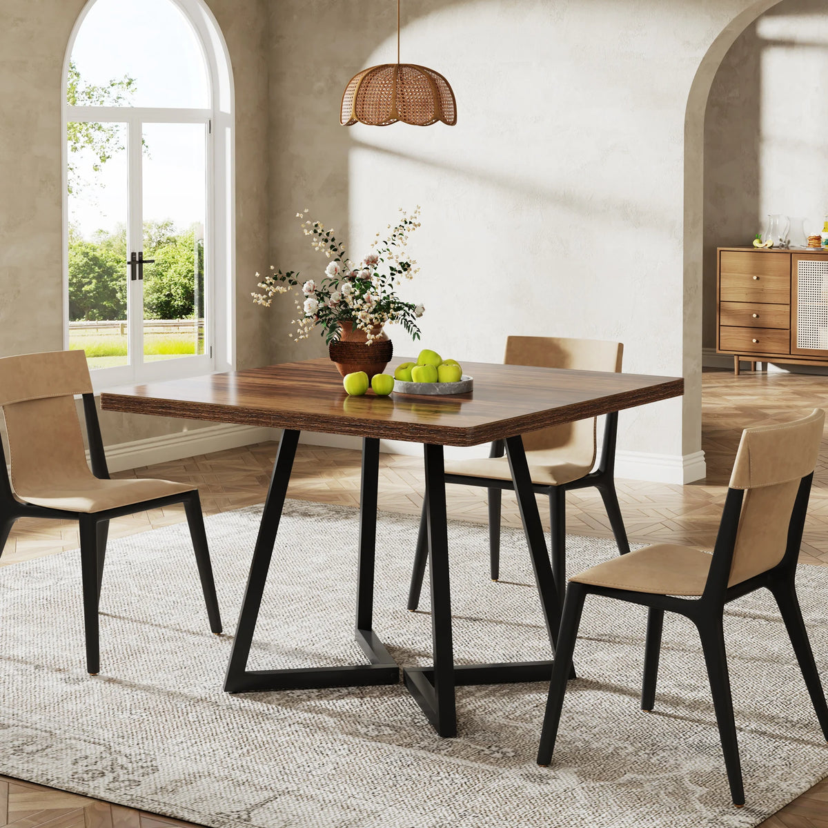Tribesigns Industrial Square Dining Table With Wooden Top And Metal Frame