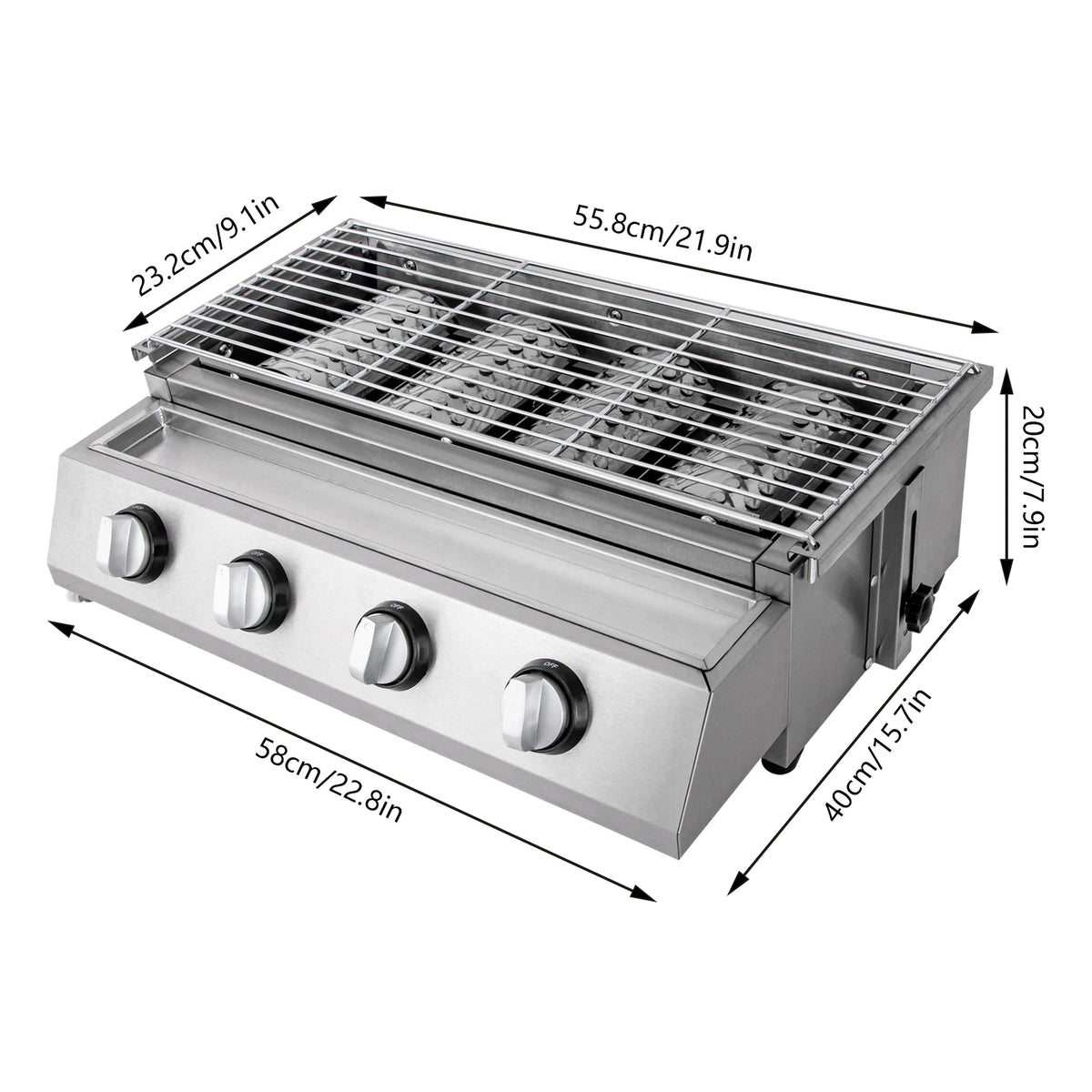 Professional Four Burner Stainless Steel Propane Gas Grill For Camping