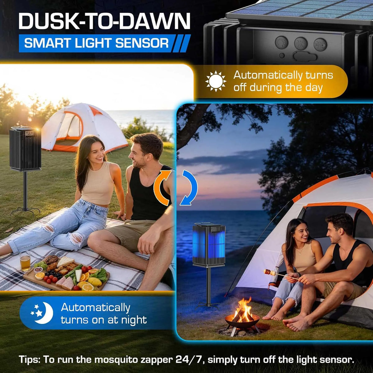Solar Outdoor Mosquito Bug Zapper With LED Light And Ground Bracket