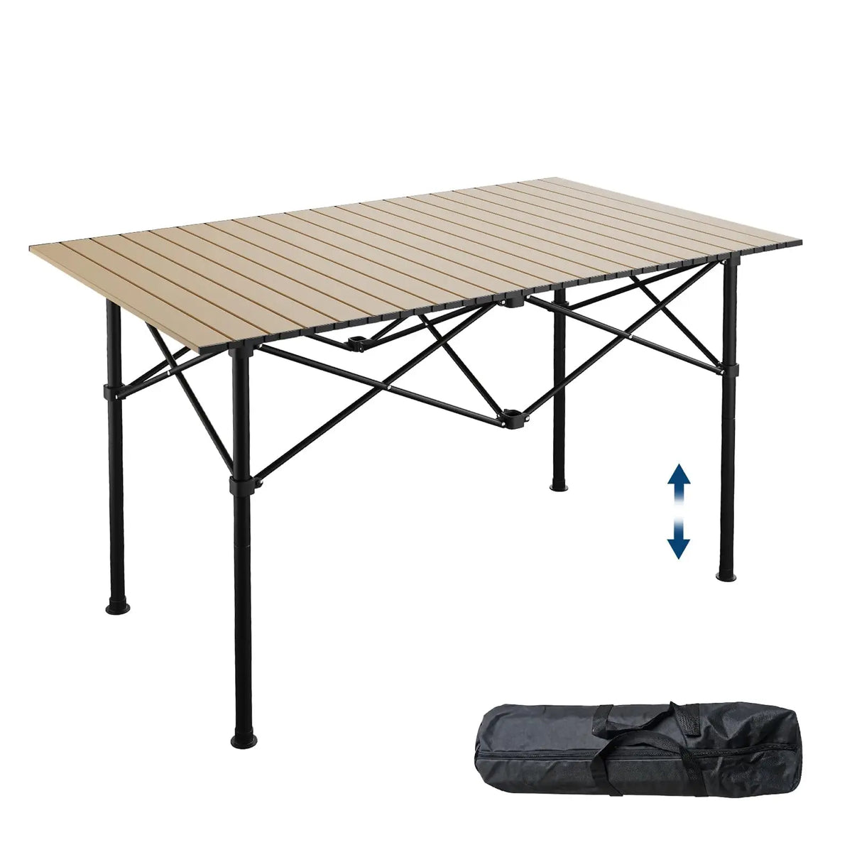 HiMISS Adjustable Folding Camping Table With Portable Aluminum Roll Up