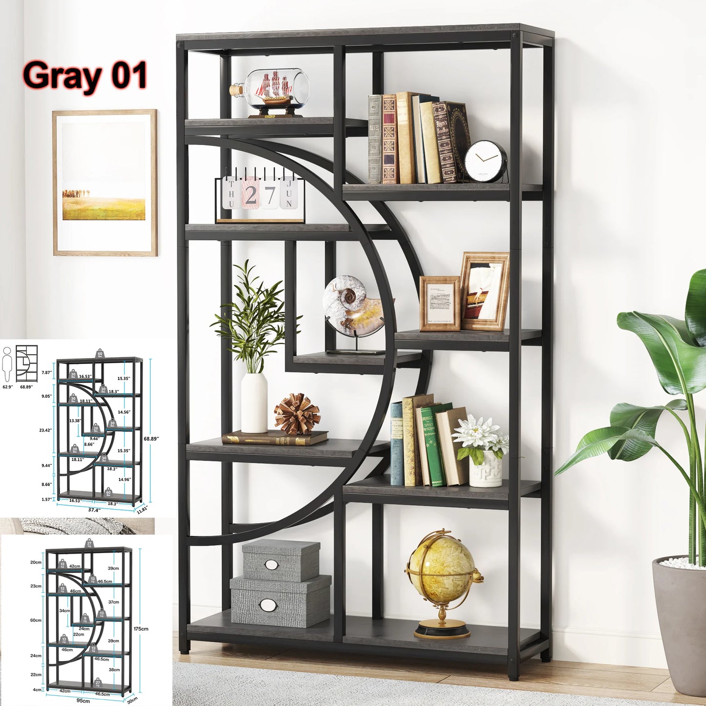 Tribesigns Industrial 5 Tier Etagere Bookshelf Freestanding Organizer
