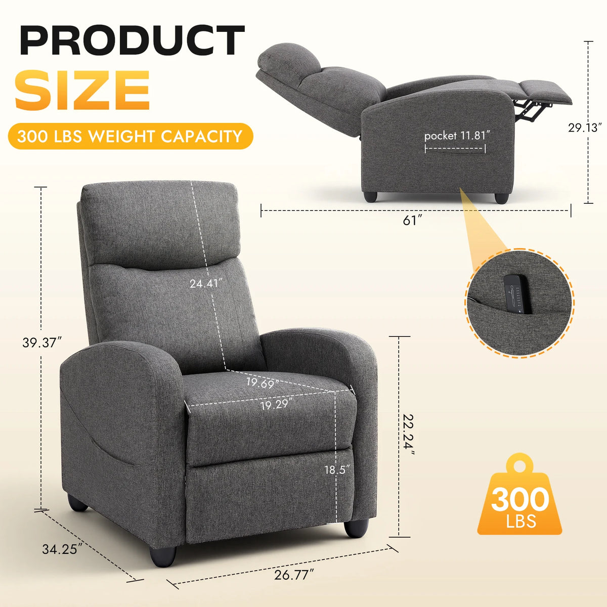 MCQ Recliner Sofa With Lumbar Support For Living Room