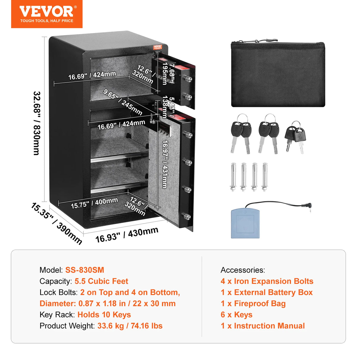 SucceBuy Fingerprint Safe Box With Key Lock And Fireproof Bag