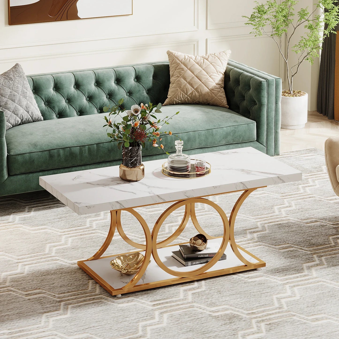 Tribesigns Rectangle Coffee Table Modern Living Room Two Tier
