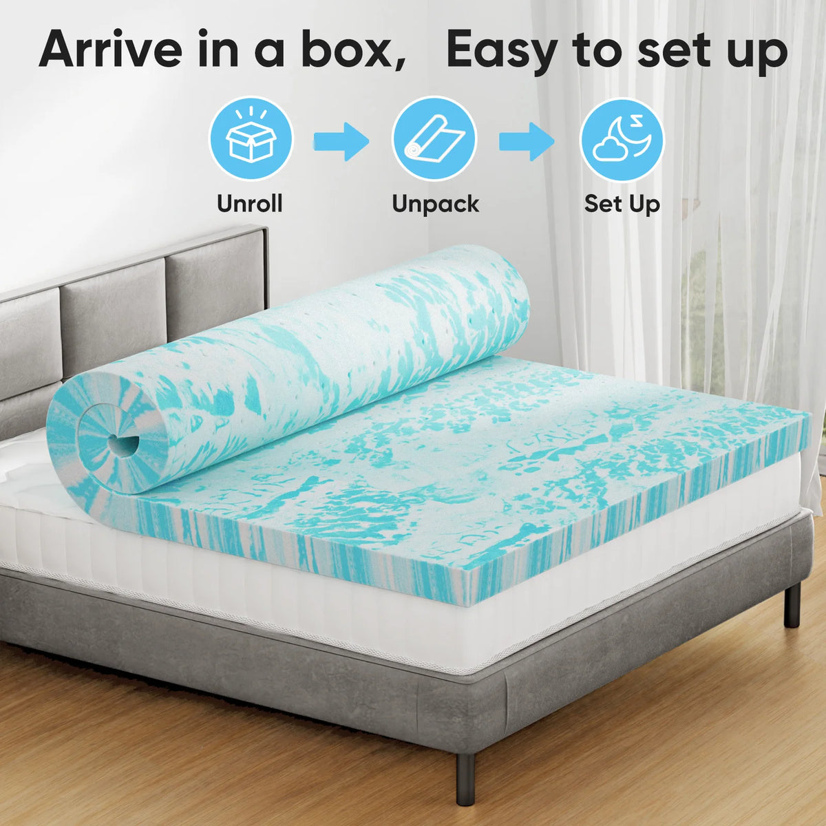 JHK Gel Memory Foam Mattress Topper With Cooling Layer